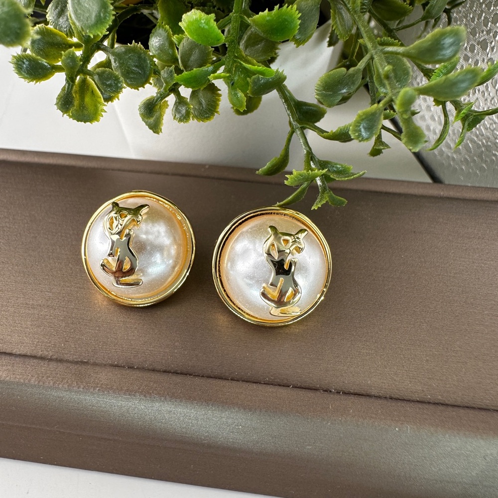 Gold and Pearl Cat Earrings
